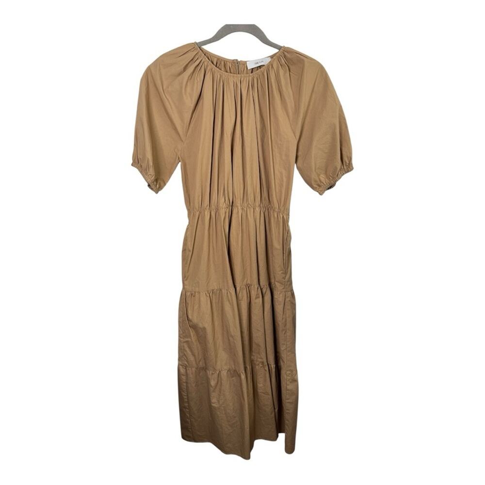 Greylin Tan Short Sleeve Long Tiered Ruffle Dress Small
